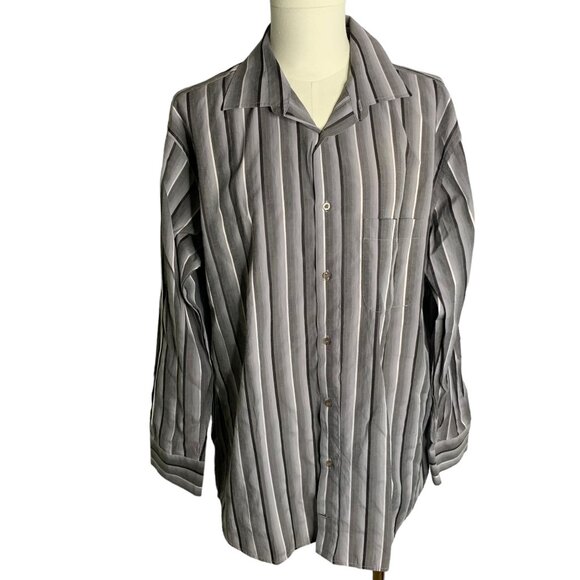 Culture Button Up Long Sleeve Shirt XL Grey Black Striped Cotton Chest Pocket - Picture 1 of 6